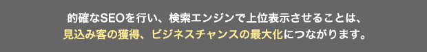 的確なSEOを行い、検索エンジンで上位表示させることは、見込み客の獲得、ビジネスチャンスの最大化につながります。